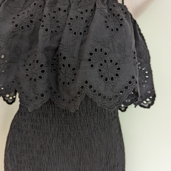 ZARA cotton embroidered smocked dress black xs - Picture 8 of 15